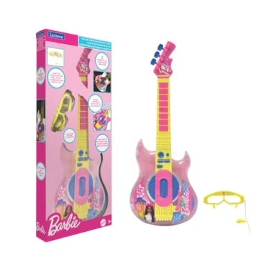 Image of Lexibook, Barbie, Electronic Guitar with Microphone and Glasses to Sing Style, 2 Play Modes, Demo Melodies, Light Effects, Pink/Yellow, K260BB