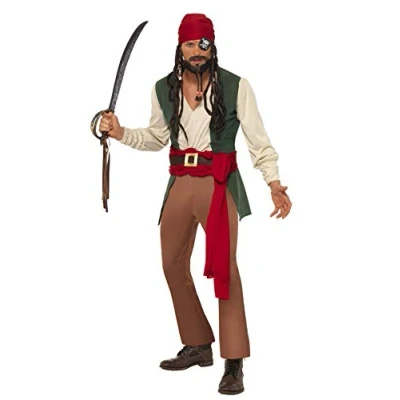 Image of Smiffys Men&#039;s Caribbean Drunken Pirate Costume, Top, trousers, Belt &amp; Headscarf, Size: M, Colour: Multi, 30728