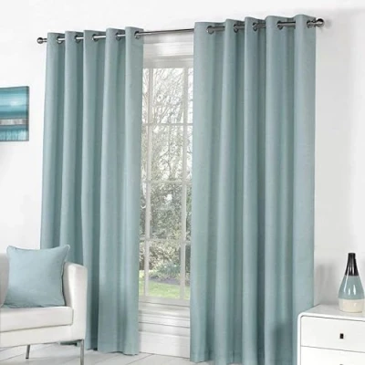 Image of Fusion Duck Egg Blue W66 x L90 Eyelet Curtains 100% Cotton Bedroom/Living Room Door Curtain Thermal Drapes/Window Treatment Sorbonne Collection, Fabric, 66&quot; Width 90&quot; Drop (168 229cm)