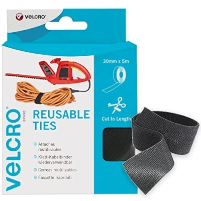 Image of VELCRO Brand One Wrap Reusable Ties Multi Purpose Perfect Desk Accessories for Cable Management &amp; Home Improvement Black 30mm x 5m
