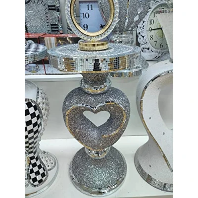Image of Biznest End Table 6 Large 40X60Cm Crushed Diamond Crystal Sparkly Silver Mirrored Side