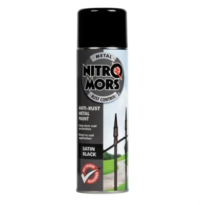 Image of Nitromors Anti Rust Satin Finish Metal Spray Paint, No Primer Required, Black, 500 ml