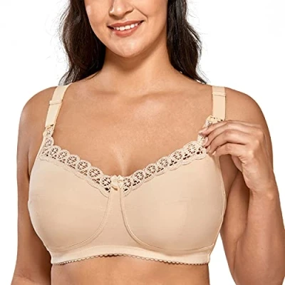 Image of Gratlin Women&#039;s Nursing Bras Cotton Plus Size Maternity Wireless Comfort Breastfeeding Bra Beige 36G