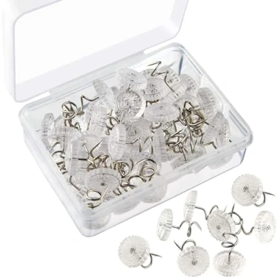 Image of Dzxin Clear Heads Twist Pins, 50 PCS pholstery Pins with Storage Box for Bed Skirt, Sofa Covers, Slipcovers and Bedskirts