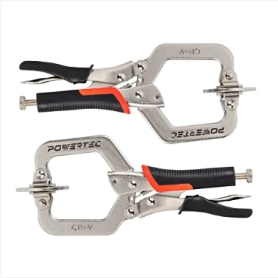 Image of POWERTEC 71641 2 Inch Woodworking Face Clamps with Ergonomic Grip and Swivel Pads PK