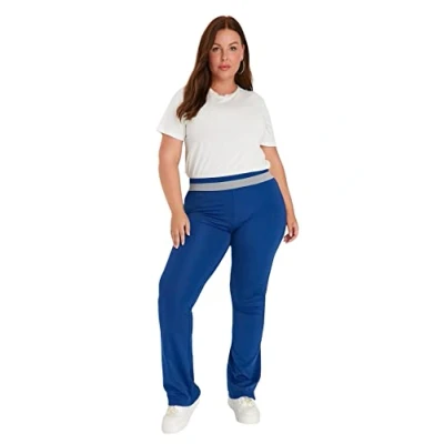 Image of Trendyol Women&#039;s Woman Regular Plus Size Sweatpants, Navy Blue, 3XL