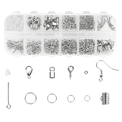 Image of LUOGE Jewelry Making Supplies Kit, Findings Starter Repair Accessories with Open Jump Ring Lobster Clasp for DIY and Necklace, Bracelet, Earrings (Silver)