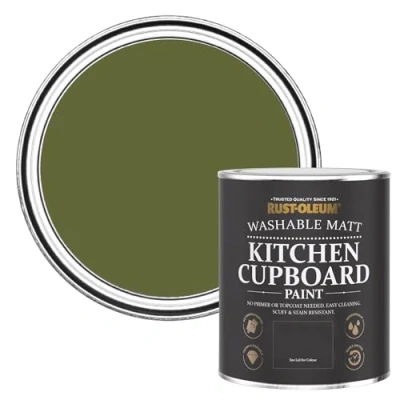 Image of Rust Oleum Green Kitchen Cupboard Paint in Matt Finish Jasper 750ml