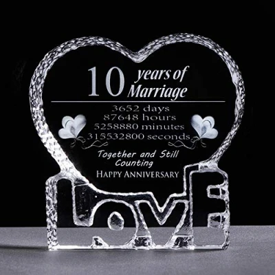 Image of Movdyka 10 Years Wedding Anniversary Presents for Couple Women Her 10th Keepsake Gifts Wife Husband Crystal Love Heart Ornament