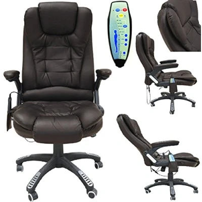 Image of Office Deluxe Reclining Comfort Luxury Leather Executive 6 Point Massage Chair PU with 360&quot;&quot; Swivel and Height Adjustment (Brown)