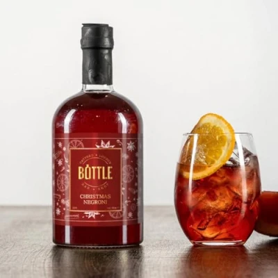 Image of Bottle Bar and Shop: Christmas Negroni Pre Mixed, Ready to Serve, (British Gin, British Vermouth, Campari Bitter, Infused With Festive Spices 20% ABV), 50cl bottle, Vegan Friendly, Small Batch.