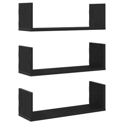 Image of vidaXL Wall Shelves, 3 Piece Black Oak Floating Storage Engineered Wood, 58x18x18 cm, Easy Care, Modern