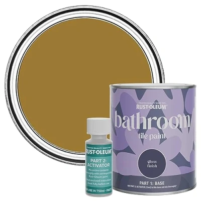 Image of Rust Oleum Yellow Water Resistant Bathroom Tile Paint in Gloss Finish Wet Harvest 750ml