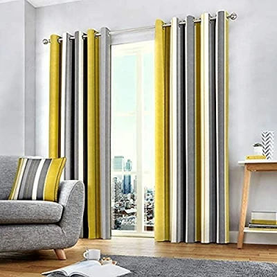 Image of Fusion Two Curtain Panels, Cotton,Polyester, Ochre, W168cm (66) x D183cm (72)