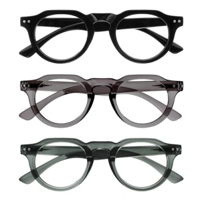 Image of OPULIZE RIO Blue Light Blocking Reading Glasses 3 Pack Flat Top Frame Black, Green, Grey Mens Womens Spring Hinges BBB53 167 +2.00