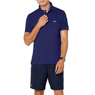 Image of Lacoste Mens Classic Fit Cobalt Blue Polo Shirt Cotton Size Small