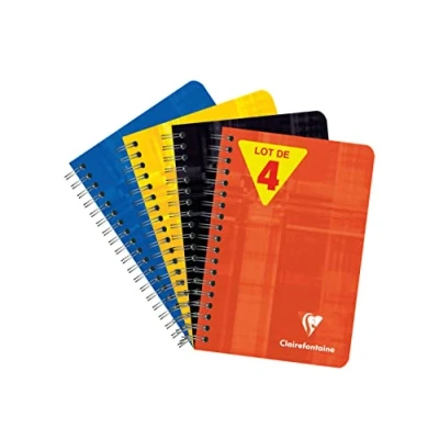Image of Clairefontaine 668592AMZC Set of 4 Spiral Notebooks 9x14 cm 100 Pages Small Squares White Paper 90 g Laminated Card Cover Random Colors