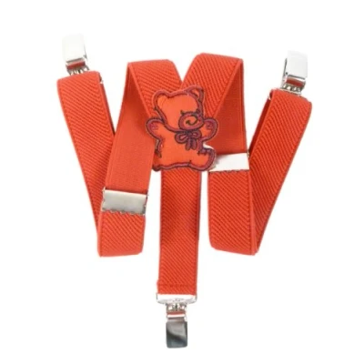 Image of Baby/Childrens Elasticated Clip on Braces/Suspenders with Teddy Bear Design Red