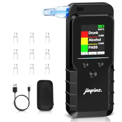 Image of Alcohol Breathalyzer Tester with Electrochemical Sensor: Professional Digital Breathalyser Counter Portable Rechargeable High Accuracy Breath Test Device for Personal Use Black