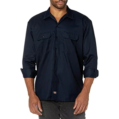 Image of Dickies Men&#039;s Work Regular Fit Long Sleeve Casual Shirt, Blue (Dark Navy), Small