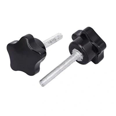 Image of Sourcingmap a16031600ux0524 M6 x 40mm Plastic Star Head Screw Bolts Clamping Knobs Grips Black 2pcs, Silver Tone