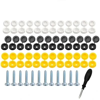 Image of WOLMIK Car Number Plate Screws and Caps 48 PCS Stainless Steel License &amp; with Screwdriver, 36 12 Registration Fixings Kit Black, White, Yellow