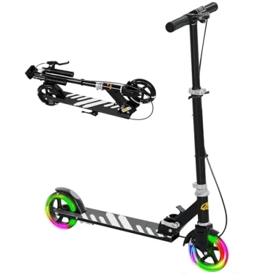 Image of AIYAPLAY Scooter for Kids Ages 3 8, Folding Kick with Adjustable Handle, 2 Light up Wheels, Handbrake &amp; Rear Brake, Gift Girls and Boys, Black