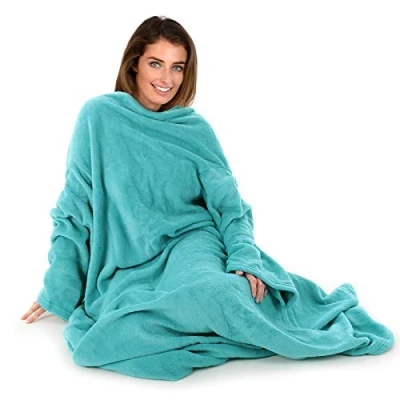 Image of Autumn Faith Snuggle Blanket With Sleeves Wrap Around Blue (No Pattern)