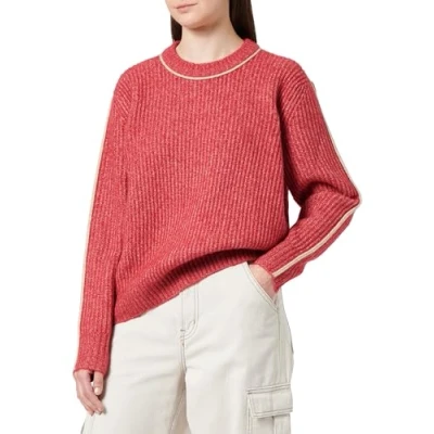 Image of JJXX Women&#039;s Jxleonora Various Ribbed Crew Neck Knit Jumper, Cerise/Detail:/Peyote Piping, XL