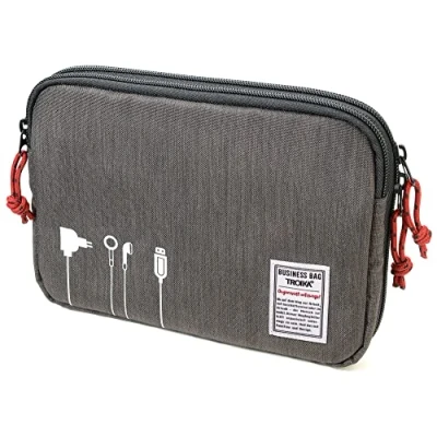 Image of TROIKA Business Tech BBG64/GY Pouch 2 Cable Bag for Electronic Accessories Polyester Grey Dimensions: 23.5 cm x 17 3.5 cm, Gray, 23,5cm, Modern