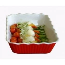 Image of Chabrias Ltd Tulip Deli Bistro SAN Crock Salad Bowl Party Serving Dish Food Display Plate (5.4 litres, Red)