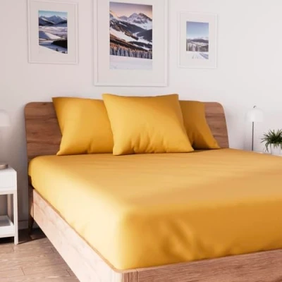 Image of Soleil d&#039;ocre, Jersey Fitted Sheet, Cotton, Yellow, 140x190cm
