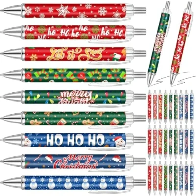 Image of KAHEIGN 45Pcs Christmas Gel Ink Pens, 9 Styles Retractable Ballpoint Pen 14CM Snowman Snowflake Santa Claus Candy Cane Rollerball Pens for Xmas Stocking Fillers Party Favors