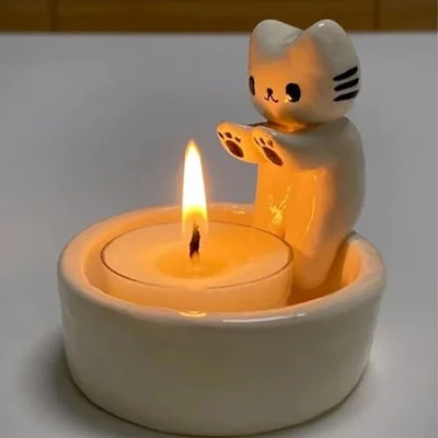 Image of Cute Cat Candle Holder Kitten Tea Light Holders, Candlestick Cartoon Warming Paws Scented Holder, Lover Gifts for Women Girls (Cat A)