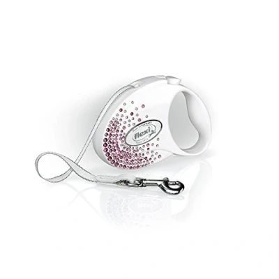 Image of Flexi Glam Splash Pink Tape Pearl White Small 3m Retractable Dog Leash/Lead for dogs up to 12kgs/26lbs