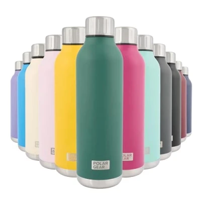 Image of Polar Gear Stainless Steel Water Bottle 500ml Vacuum Insulated Metal Bottle, Double Wall, Leakproof Drinks 12H Hot, 24H Cold Perfect for Work, Travel, Sports, Gym (Green)