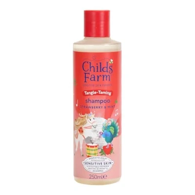 Image of Childs Farm Tangle Taming Shampoo, Straight or Wavy Hair, Gentle and Tear Free, Strawberry Mint, Kids, Baby, 250ml