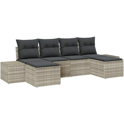 Image of vidaXL 6 Piece Garden Sofa Set with Cushions Light Grey Poly Rattan
