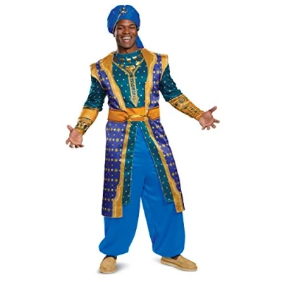 Image of Disguise 22776D Genie Deluxe Adult Costume Sized, Blue, X Large (42 46)