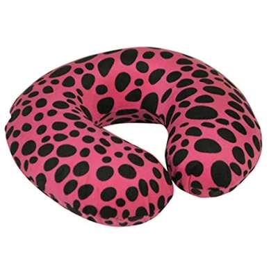 Image of Memory Foam Moulded Pressure Relief Neck Cushion Comfort and Posture, Ideal for Travel Supports the Head, Chin when Sleeping use Plane, Train or Car Journeys Pillow Pink Leopard