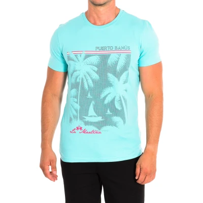 Image of La Martina Mens Short Sleeve T Shirt TMR324 JS354 Turquoise Cotton Size Medium