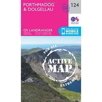 Image of Porthmadog &amp; Dolgellau Map Weatherproof Snowdonia National Park Ordnance Survey OS Landranger Active 124 Wales Walks Cycling Days Out Maps Adventure