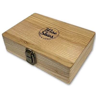Image of Wise Skies Wooden Rolling Box Boxes with Hinged Lids Tray Storage (Medium Natural)