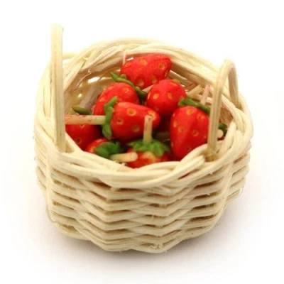 Image of MyTinyWorld Dolls House Miniature Basket of Handmade Strawberries