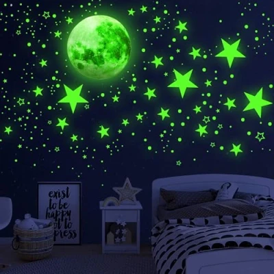 Image of 1086Pcs Glow in The Dark Stars, Moon for Ceiling Planets Space Wall Stickers Solar System Galaxy Decals Kids Boys Bedroom Living Room Decoration (Green)