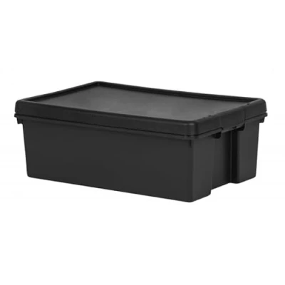 Image of 36L Heavy Duty Storage Boxes with Lids, 100% Recycled Plastic, Stackable Nestable Durable Strong Lid snaps into place and features holes to add tie wraps for added security Home &amp; Office
