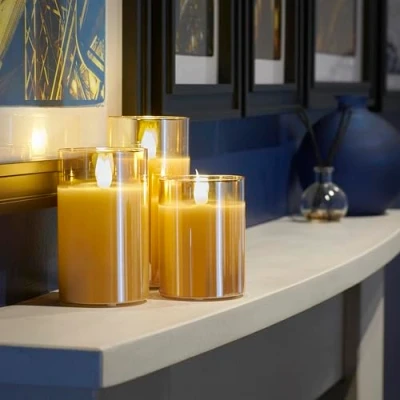 Image of Auraglow Rechargeable Flameless LED Glass Candles with Remote Control, Charging Station and Timer, Real Wax, Flickering Flame Warm White Light (6 Pack)
