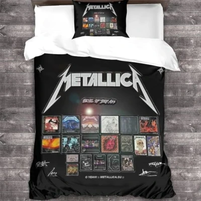 Image of YTPONBCSTUG Metallica 3D Heavy Metal Print Duvet Cover Set Bedding Sets with Hidden Zipper Closure,Microfiber Polyester Comforter Quilt For Teen Boys 3PCs