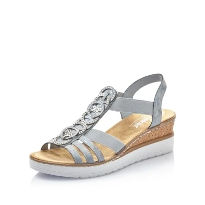 Image of Rieker Women Sandals V38H8, Ladies Strappy Sandals,Summer Shoe,Summer Sandal,Comfortable,Flat,Blue (Blau / 12),39 EU 6 UK