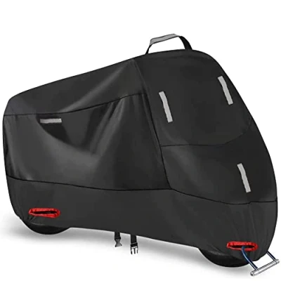 Image of Seceles 300D Waterproof Motorbike Cover Outdoor Indoor, Motorcycle Rain UV Dust Protection with 2 Lock Holes and 5 Reflective Strips 1 Storage Bag for Scooter M (78.5 x 35 39 inch)